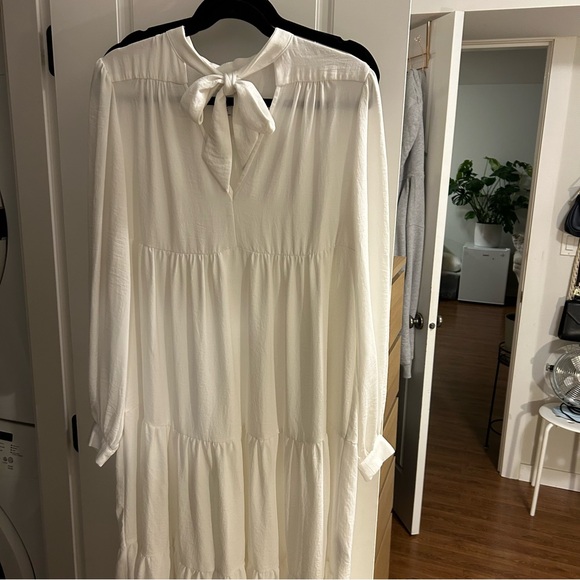 NEW TOPSHOP White Tiered Tie Neck Chuckon Long Sleeve Midi Dress 8US 12UK 40EUR - Picture 5 of 8